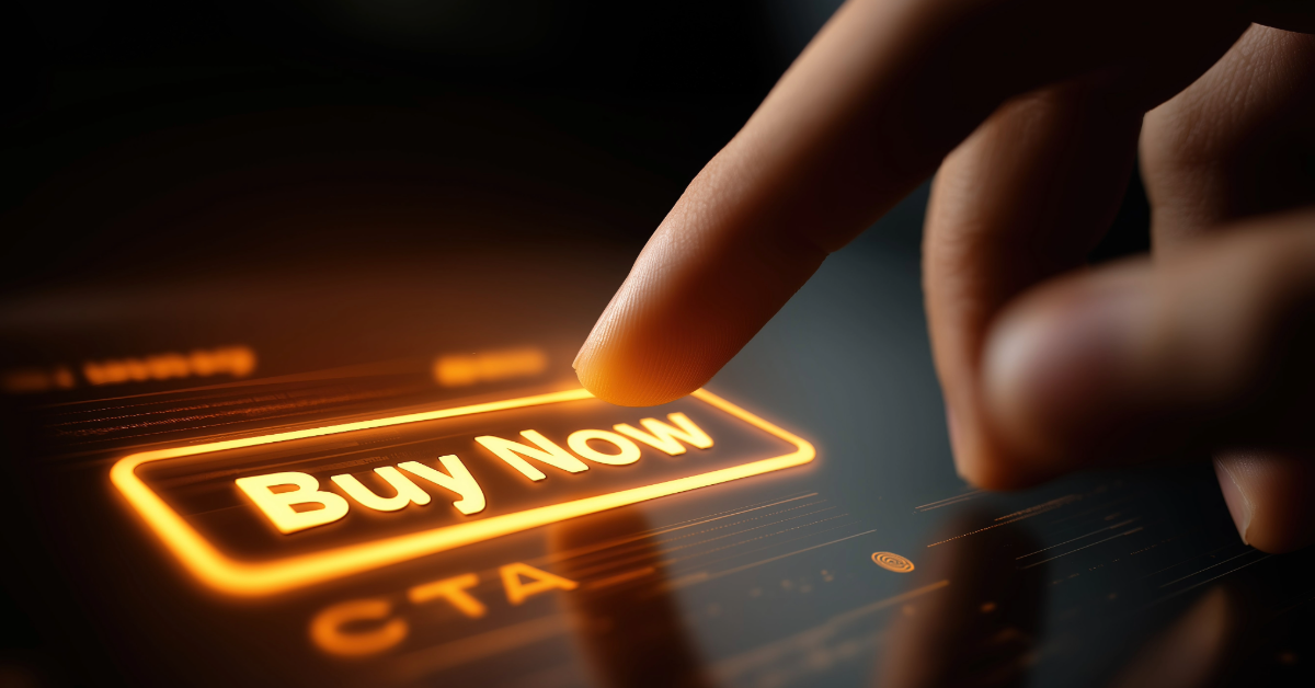 call-to-action a finger pressing a BUY NOW button