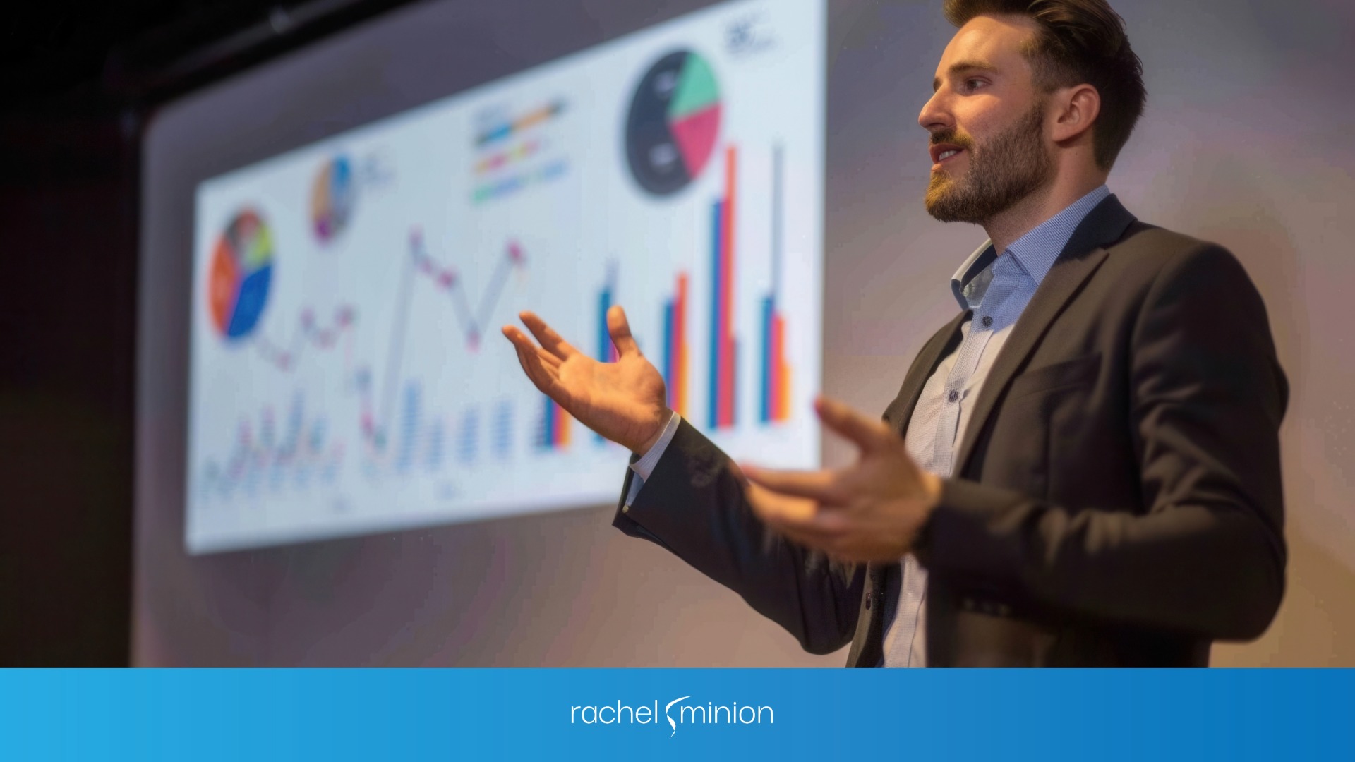 A marketing leader showing stats