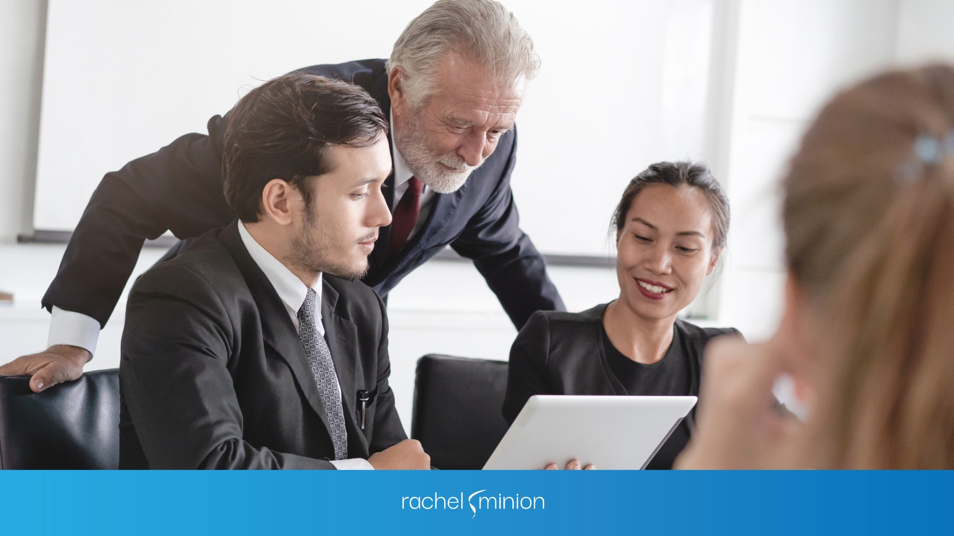 A marketing tean showing the business branding