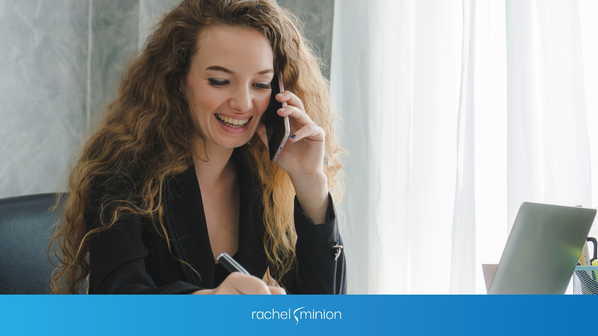 A woman talking to a customer on the phone