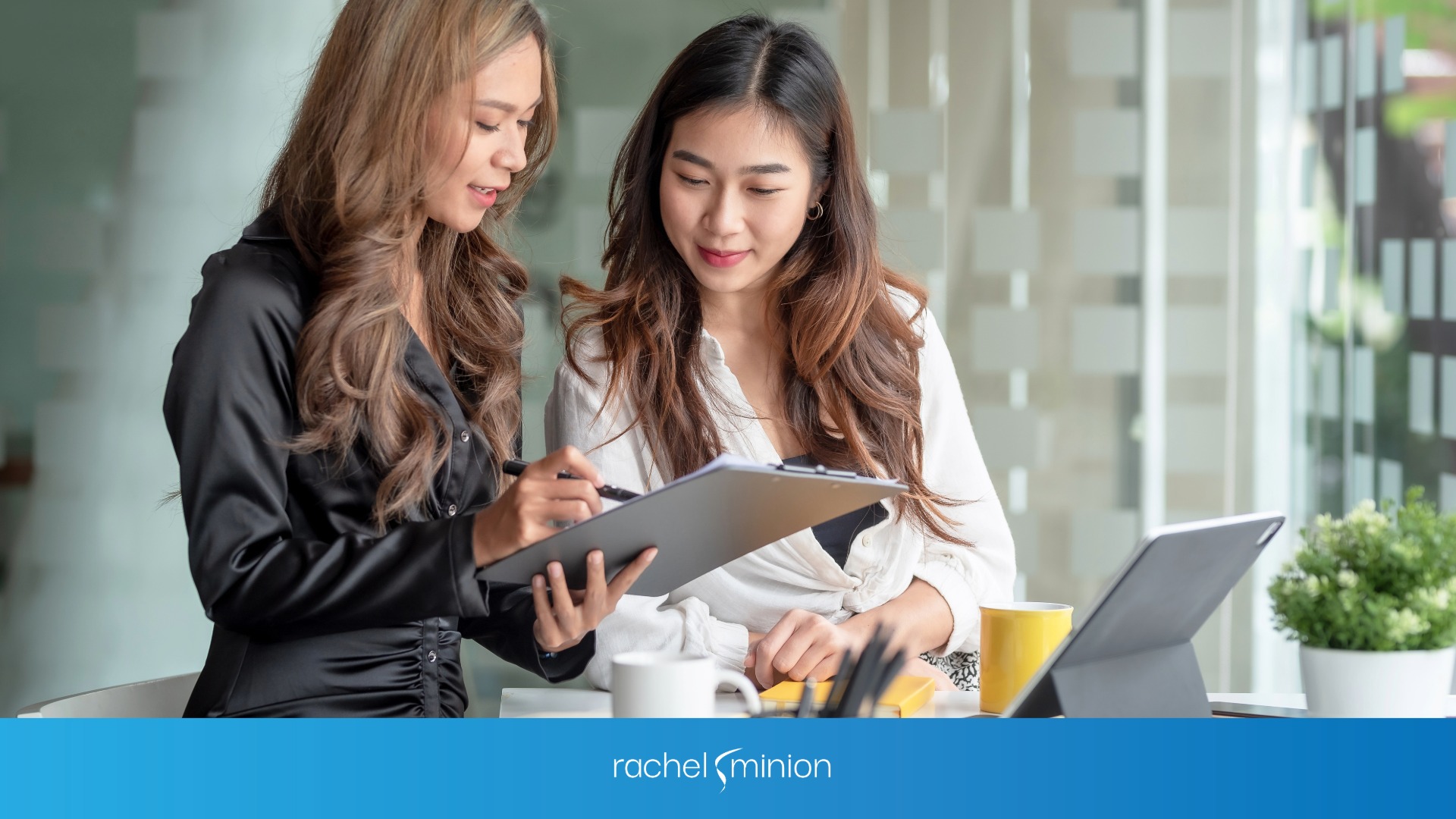 Two women talking about email sequences