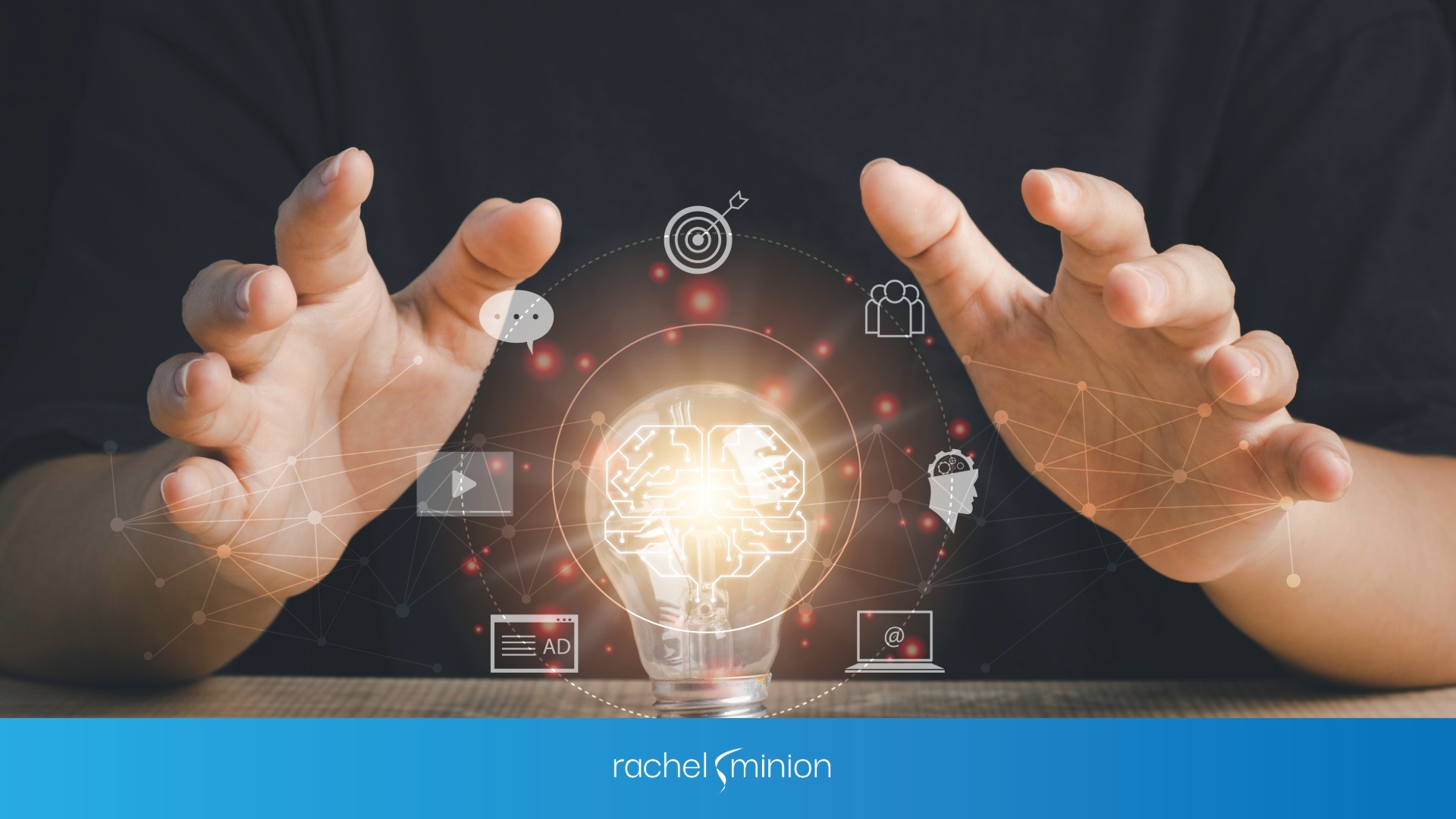 a lightbulb with AI and marketing holograms