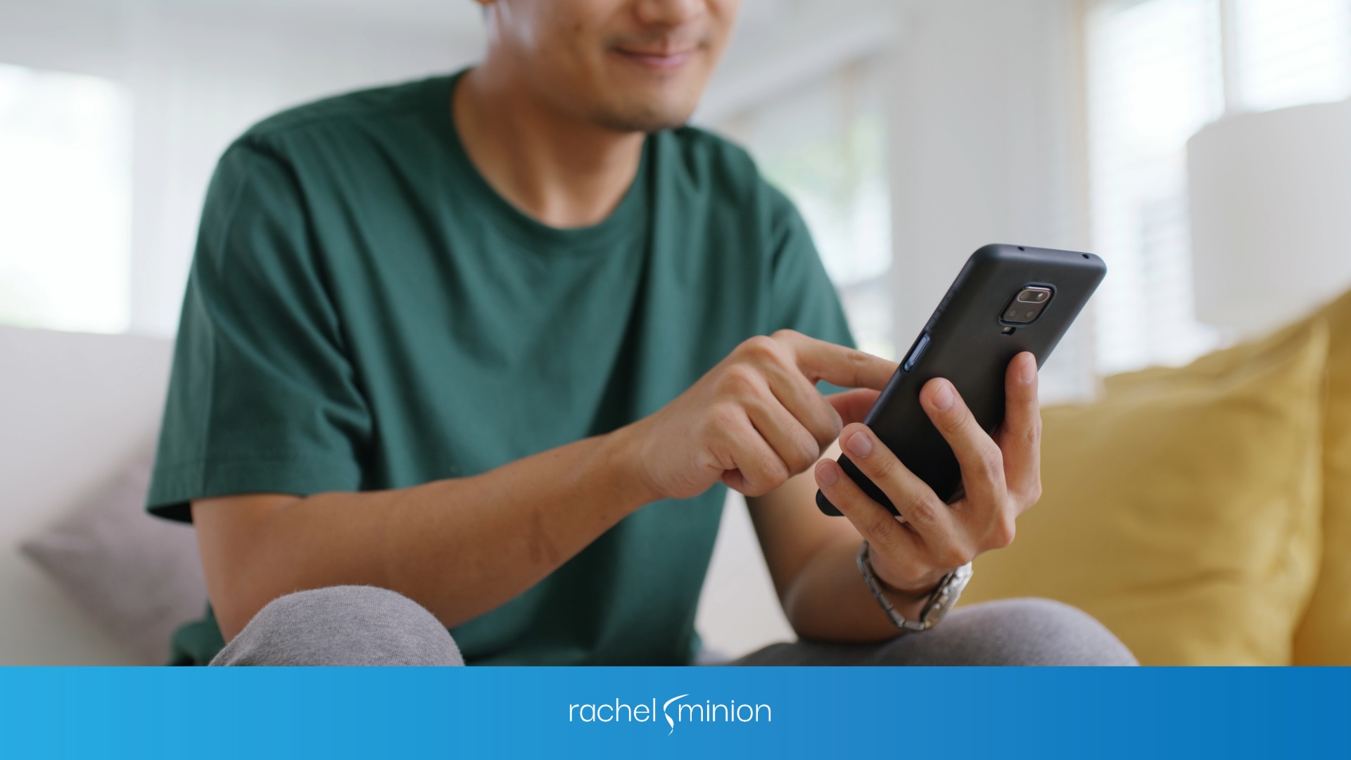 a man reading a file on his phone